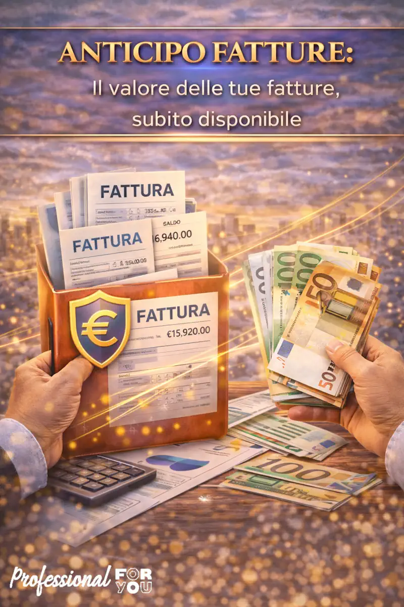 Anticipo fatture con liquidità immediata da crediti aziendali, documenti e denaro contante